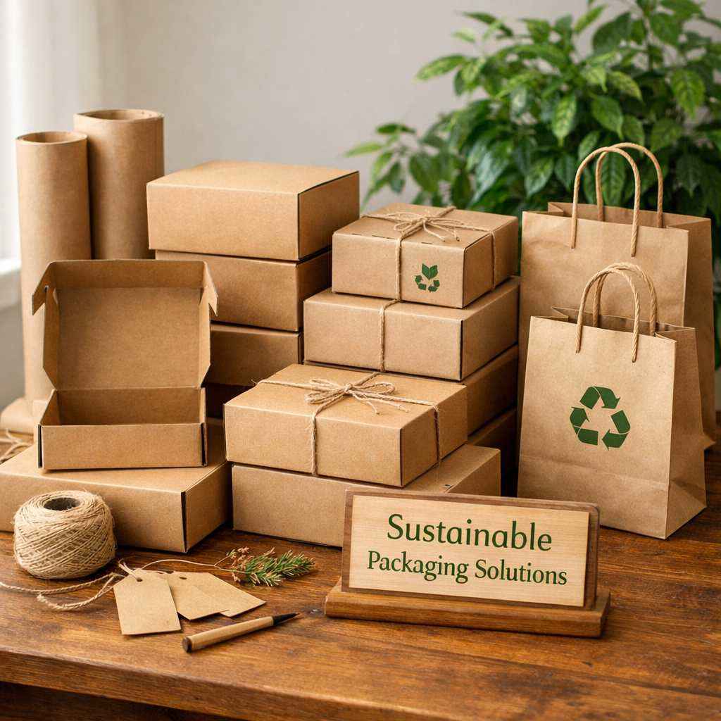 EcoFriendly Packaging Display on Wooden Table