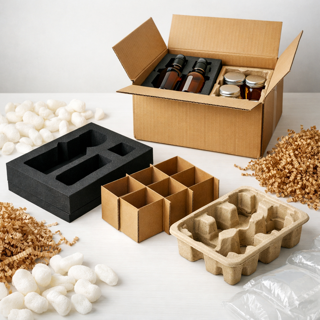 EcoFriendly Packaging Materials on White Surface