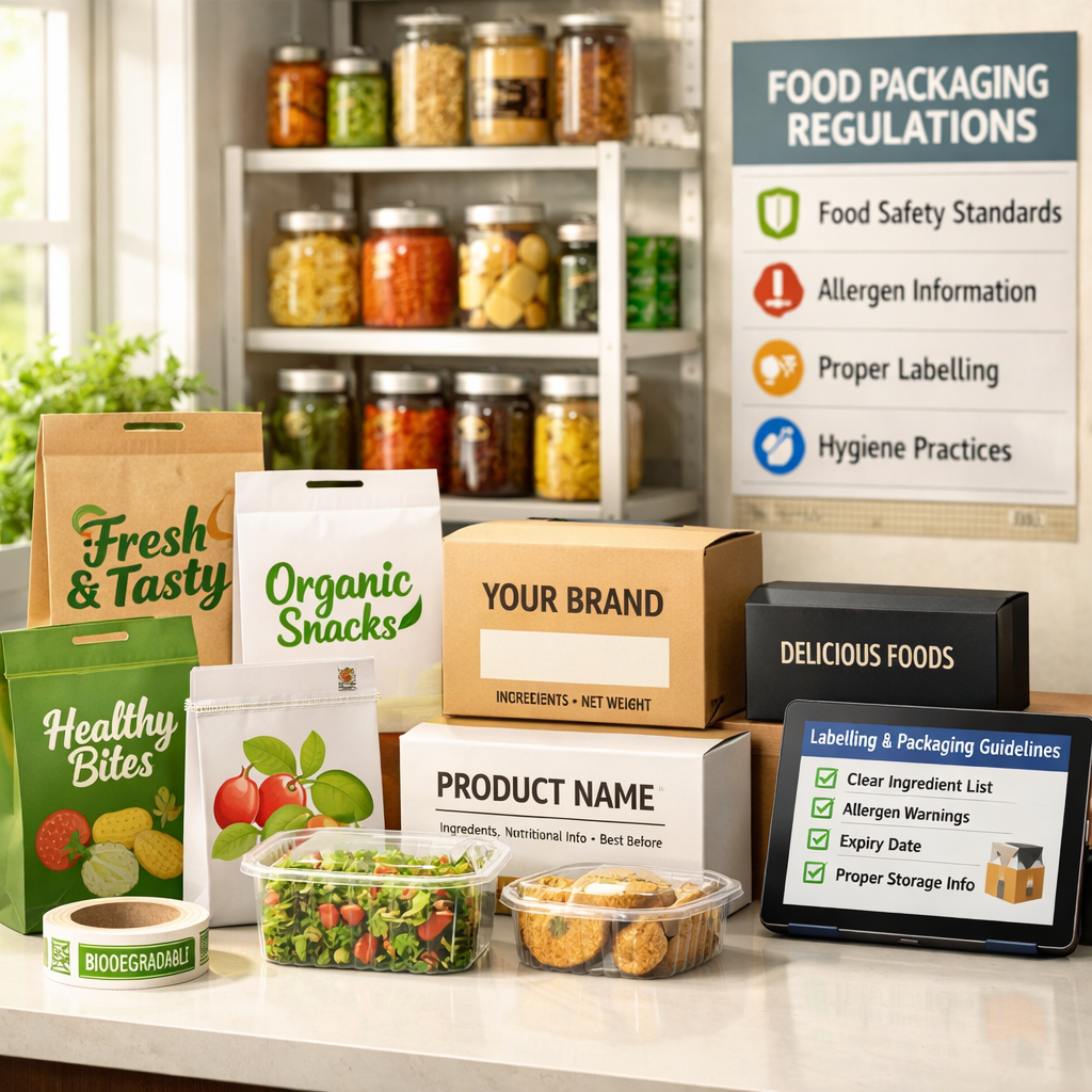 Food Packaging Workspace with Modern Design and Clear Labeling