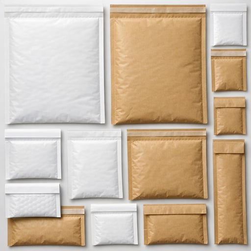 Protective padded mailers arranged neatly for e-commerce shipping