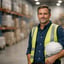 Minimal professional photo of a warehouse and distribution manager