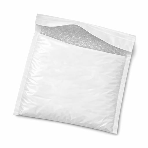 Clean white padded mailer envelope showing protective bubble lining
