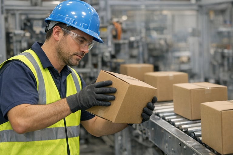 worker-inspecting-cardboard-box-quality-on-production-line